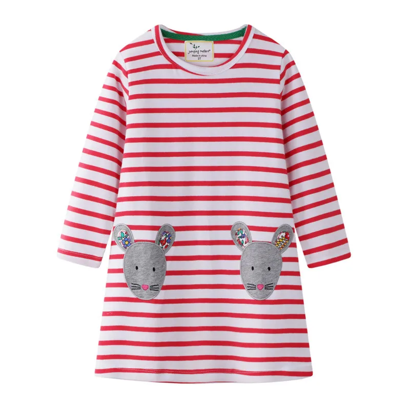 Jumping Meters Princess Costume Baby Girl Dress Long Sleeve Applique Vestidos Striped Cotton Kids Party Dresses Girls Clothes