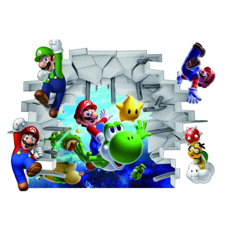 Мультфильм 3D настенные наклейки для детей комнаты Super Mario Bros мальчики комната