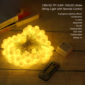 

13M 100LED Globe String Light Remote Control 8 Different Lighting Modes Timer Brightness IP44 Waterproof for Festival Party