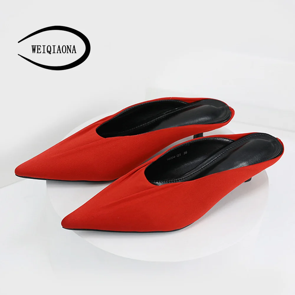 

WEIQIAONA 2018 Brand Design Vintage Fashion Casual Women's shoes White Black Dots Mules Working Ladies Dress shoes Party Shoes