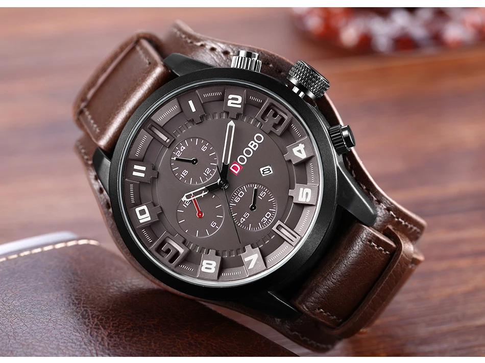 DOOBO Men's Casual sport Quartz Watch Mens Watches Top Brand Luxury Quartz-Watch Leather Military Watch Wrist Male Clock Drop