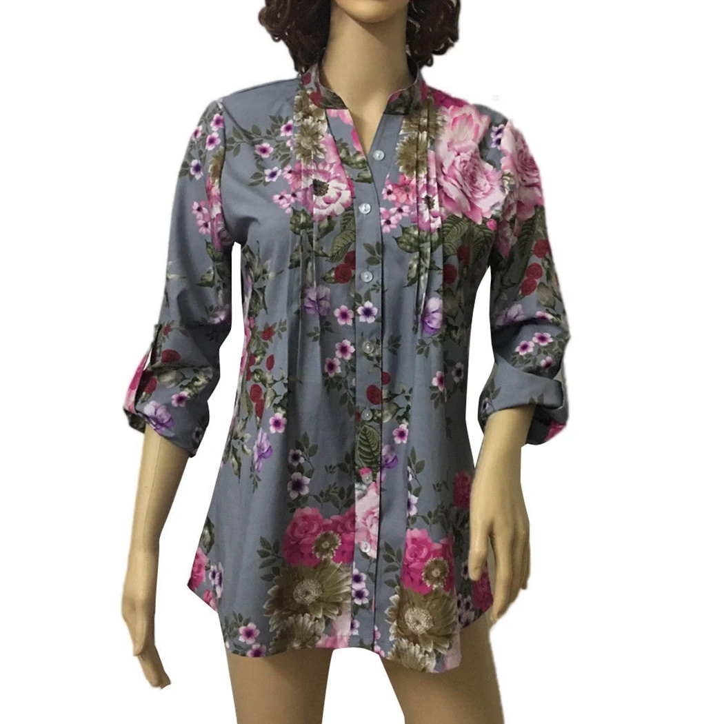 Más tamaño s-3xl mujeres vintage impresión floral v-cuello túnica Tops manera de las mujeres del Otoño 2017 Blusas mujeres ropa mujer