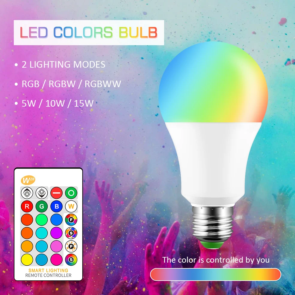 

E27 RGB LED Bulb AC 110V 220V RGBW RGBWW Color Changing Magic Smart Lamp 110V 220V Daylight With IR Remote /Wall Switch Control