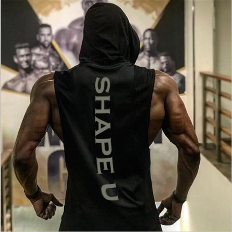 

2018 New Summer style Mens Gyms Bodybuilding Hooded Tank Tops Vest clothing sleeveless Sweatshirt male fashion Brand sportswear