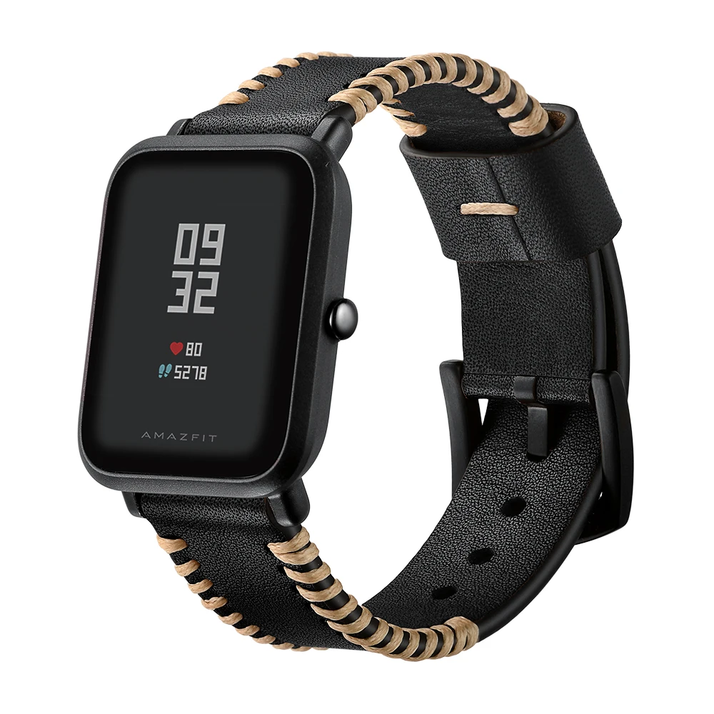 Ремешок из натуральной кожи для часов Huami Amazfit ремешок Bip SmartWatch для amazfit Stratos 2 Pace gts gtr 47 мм браслет ремешок