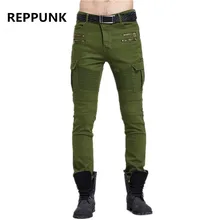 Новинка, фирменные мужские зеленые и черные мотоциклетные Стрейчевые байкерские джинсовые мужские Стрейчевые узкие облегающие джинсы, эластичные удобные мужские брюки