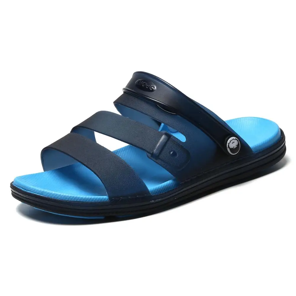 Летние мужские пляжные дышащие тапочки ТПУ садовые туфли Сабо обувь для мужчин мужские сандалии шлепанцы 41-45 - Цвет: dark blue