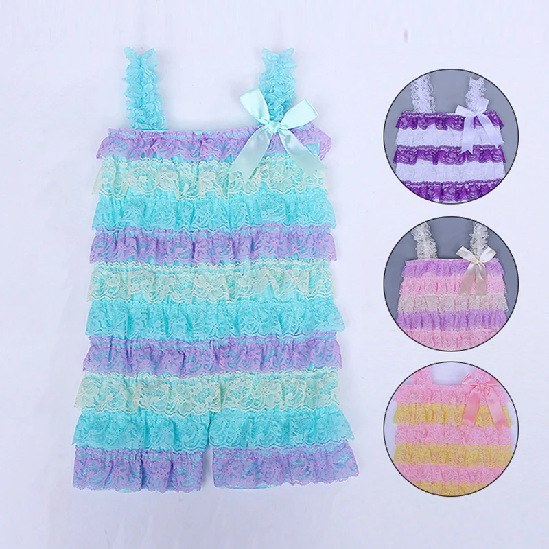  Baby Girls Rompers Lace Patchwork Ruffle Baby 1st Birthday Party Outfit Toddler Infant Jumpsuit