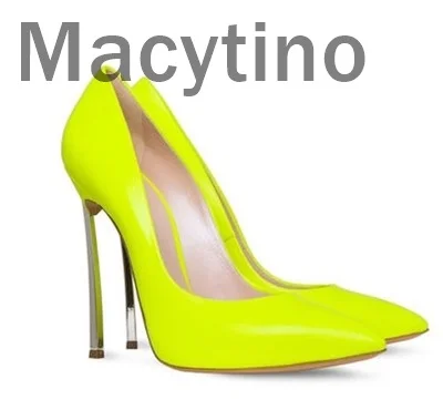 

Macytino Elegant Yellow Women Pumps High Heels Patent Leather Wedding Pumps Brand Design Pointed Toe High Heels Shoes