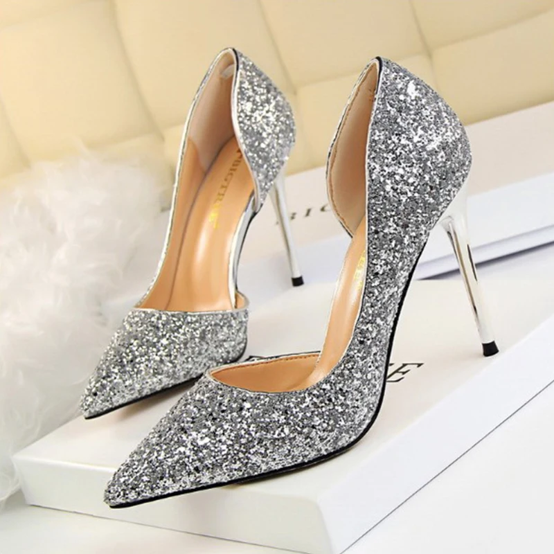 Pointed Toe Sexy Bling Women High Heels Pumps Comfortable Ladies Slip ...