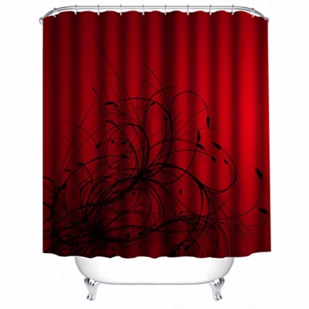 Red Black Abstract Floral Cirrus Set Custom Shower Curtain 100