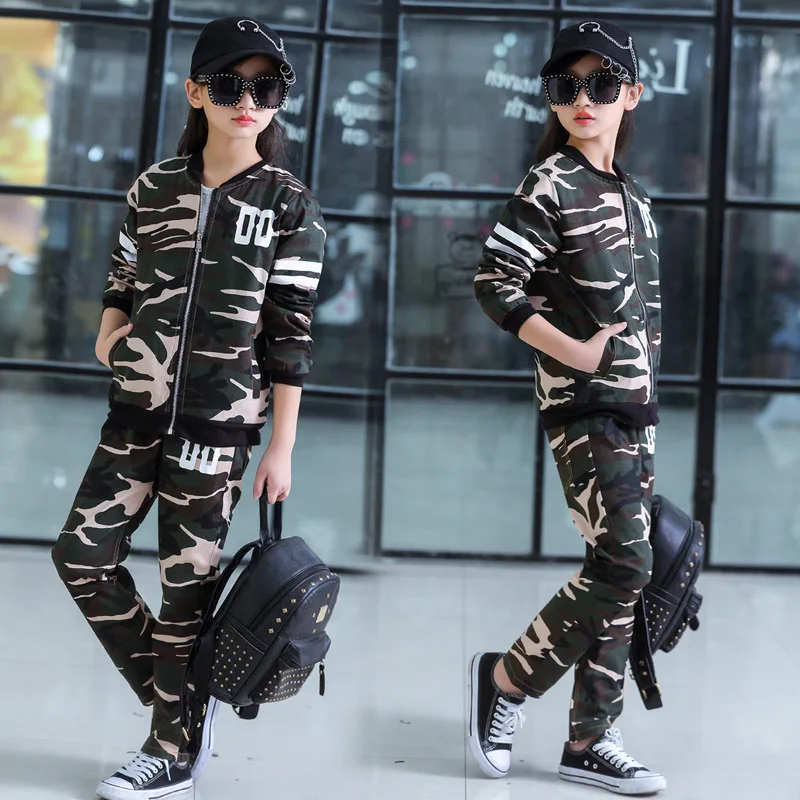 

Fashion Sport Suit Tracksuit for Girls Teenage Camouflage Girl Clothing Sets Children Costume Kids Baby Winter Clothes Sets