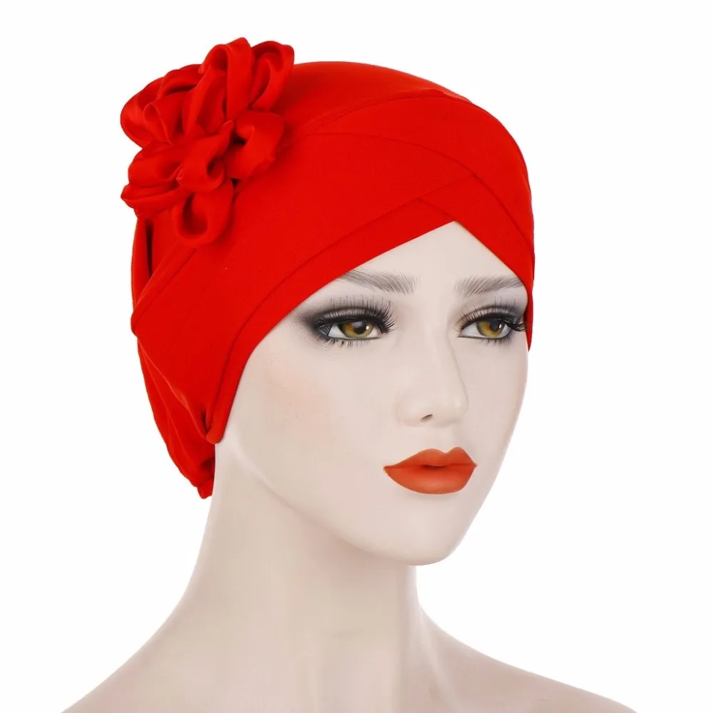 Атласная Цветочная голова шапочка для женщин хлопок шляпа мусульманская шляпа леди головной убор в индийском стиле мода Рак головные уборы при химиотерапии для женщин 8 цветов