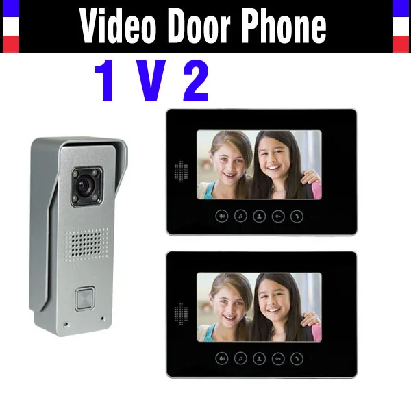 

wired 7 video door phone intercom system Video doorbell Intercom Kit 1-Camera 2-Monitor Video Intercom interphone Kit