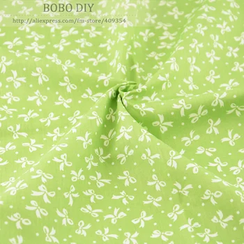 

1 meter White Bow-knot Printed 100%Cotton green Fabric for girl dress clothing BeddingTilda Cloth quilting patchwork 160cmx100cm