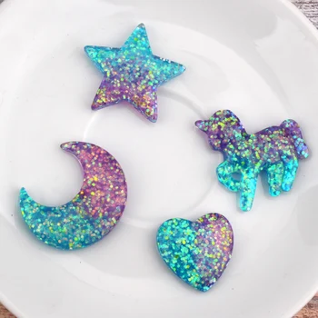

5pcs Unique Cute Unicorn Heart Resin Flatback Cobochon Findings Diy Handmade Head Rope Necklace Earring Jewelry Accessories F104