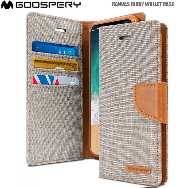 

100% Original MERCURY GOOSPERY Canvas Diary Card Pocket Wallet Flip Cover Case For iPhone XR