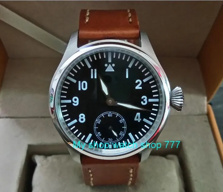 

47mm parnis big black dial Asian 6498 17 jewels Mechanical Hand Wind movement men watches blue Luminous Mechanical watches 315A