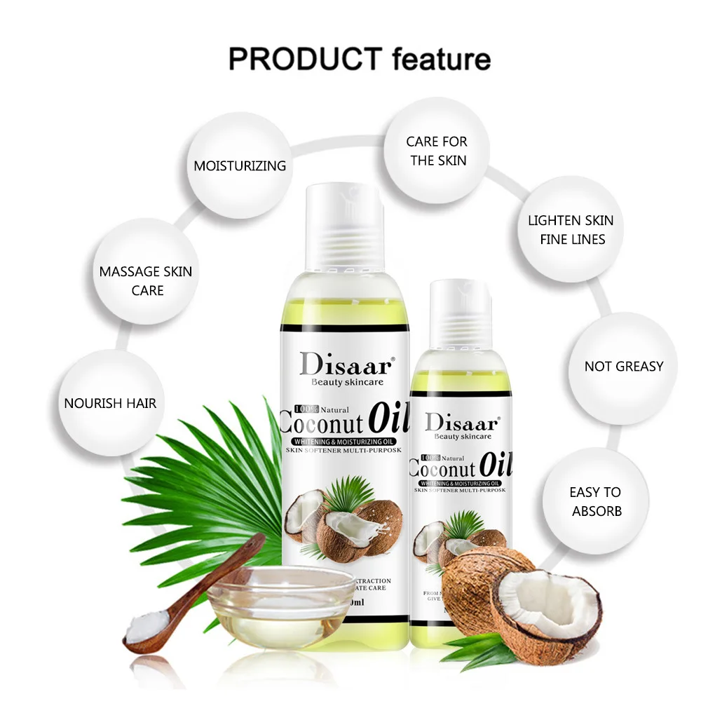 Disaar Natural Organic Virgin Coconut Oil Body and Face Massage Best Skin Care Massage Relaxation Oil Control Product 100ml