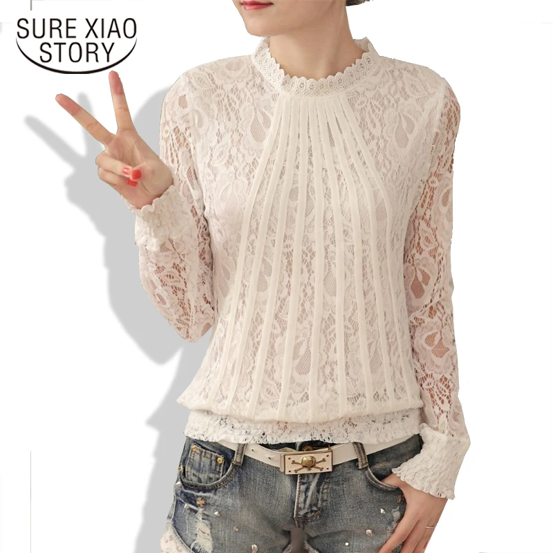 New 2016 Fashion Women Blouses White lace Blouse plus size