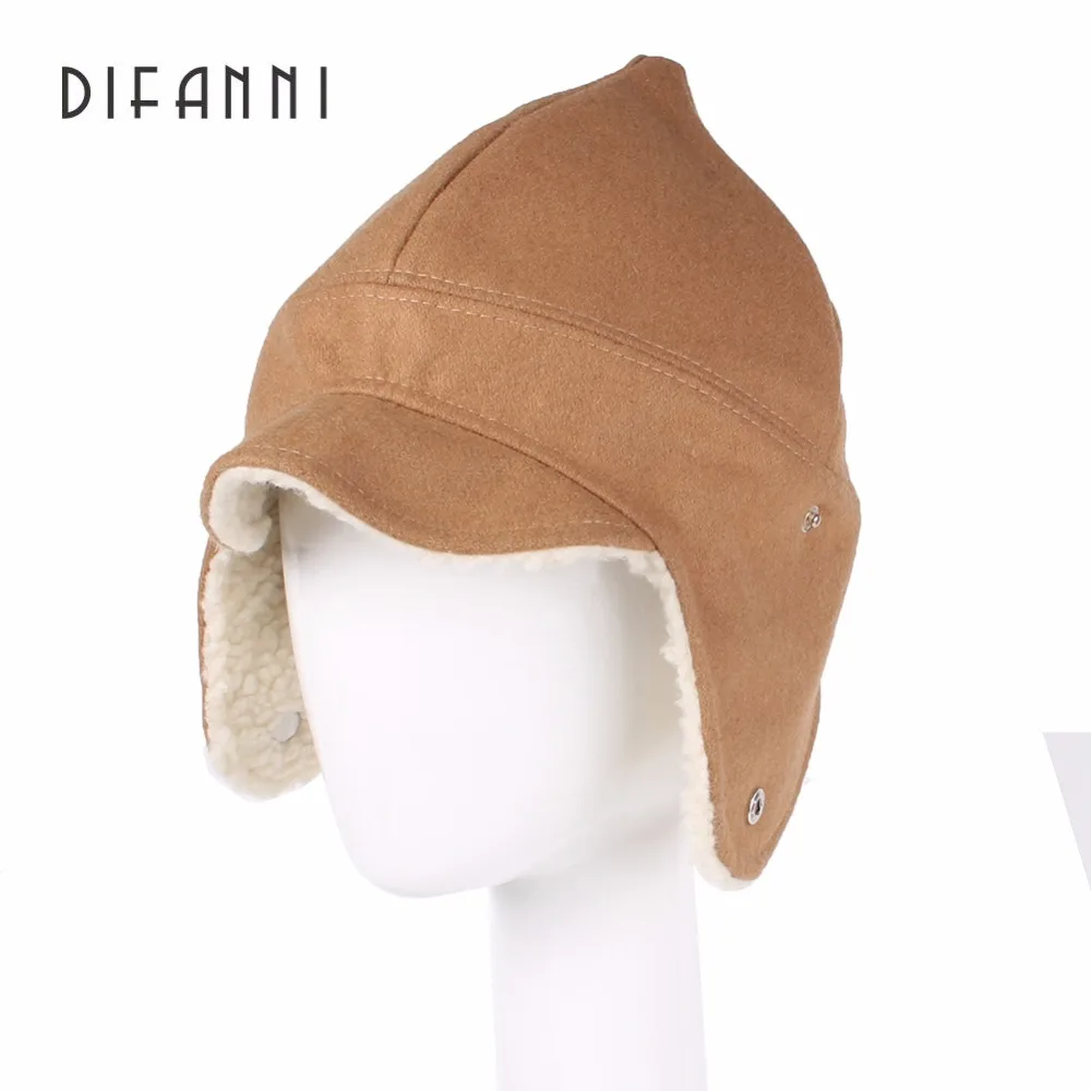 Image Difanni Winter Hat Bomber Hats For Men Women Thicken Balaclava Wool Winter Earflap Keep Warm Caps Russian hats Solid Cap