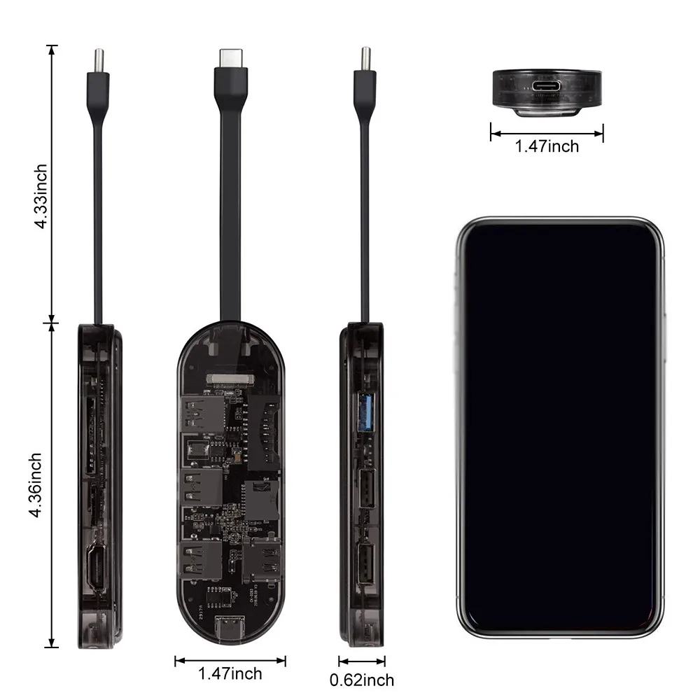 7 в 1 usb-хаб тип-c к HDMI 4K+ USB 3,0+ USB 2,0+ TF/SD кард-ридер+ USB C несколькими портами usb-хаб-адаптер для Macbook Xiaomi Tablet