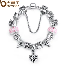 Bamoer Luxury Christmas Series European Beads Bracelet for Women with Fashion Desgin Oxidation Heart Charms PA1826