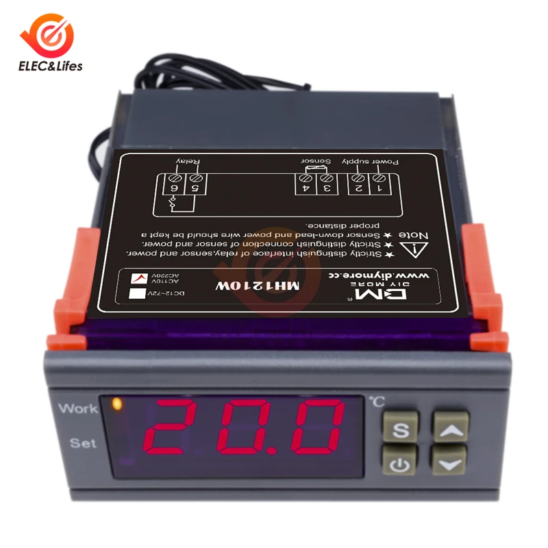 Цифровой термостат MH1210W AC 110-220V DC 9-72V 10A регулятор температуры Переключатель темп метр терморегулятор для инкубатора коробка