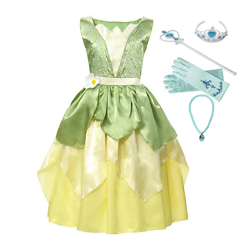 Карнавальное платье тиана; платья принцессы для девочек; карнавальный костюм; детское платье без рукавов; платье принцессы и лягушки
