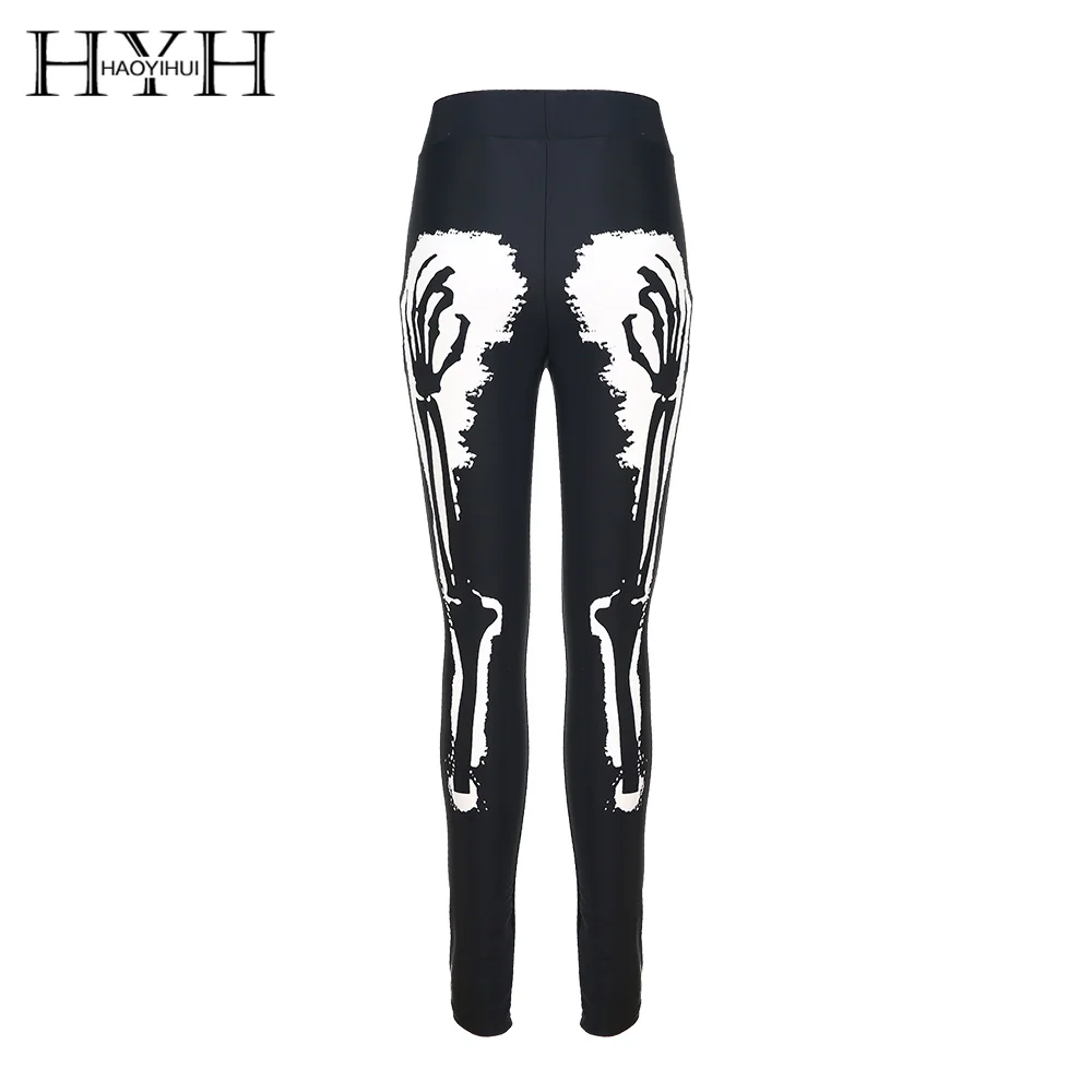 HYH HAOYIHUI 2017 Black Halloween Print Female Bottom Casual Slim Streetwear Women Pants Sexy High Waist Chic Basic Pant