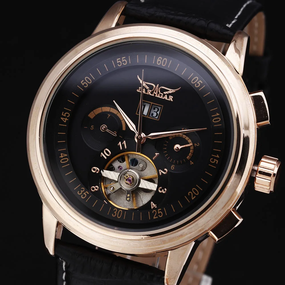 

2016 New Men Watches Skeleton Clock Fashion Tourbillon Mechanical Automatic Mens Luxury Business Leather Strap Gold Wrist Watch