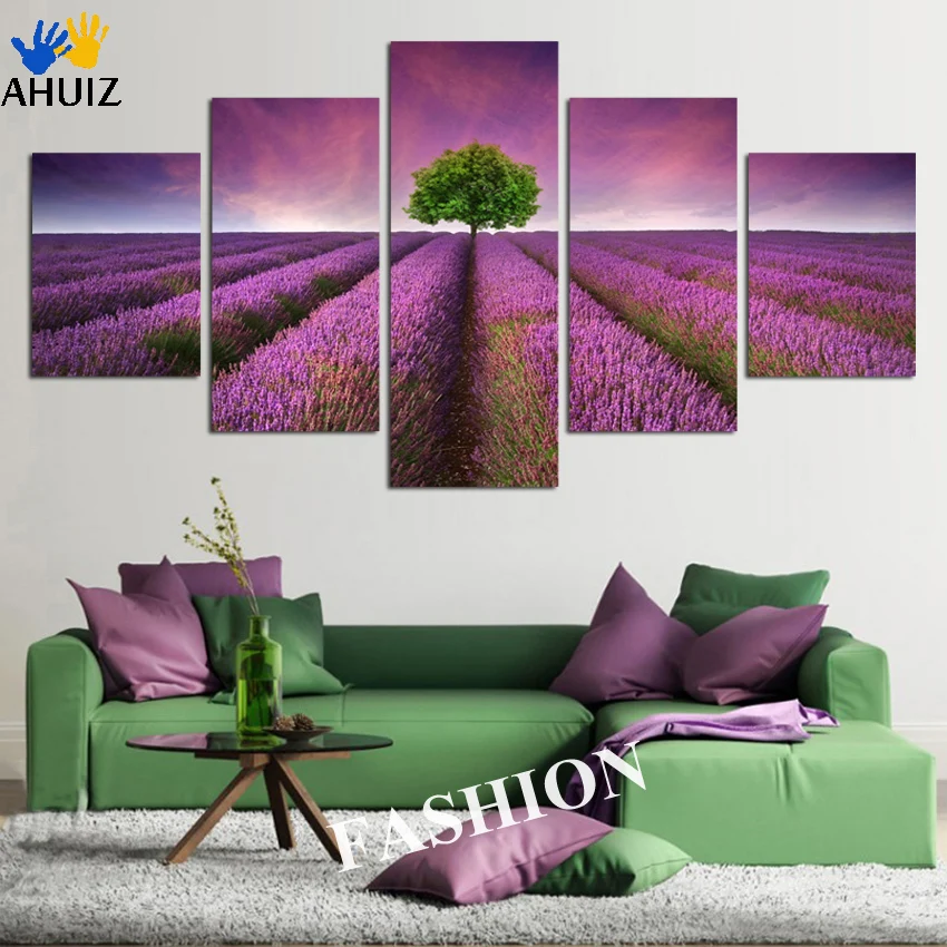 Home Decor Lavender Purple Flower Canvas Prints Painting Picture Wall Art 5pcs