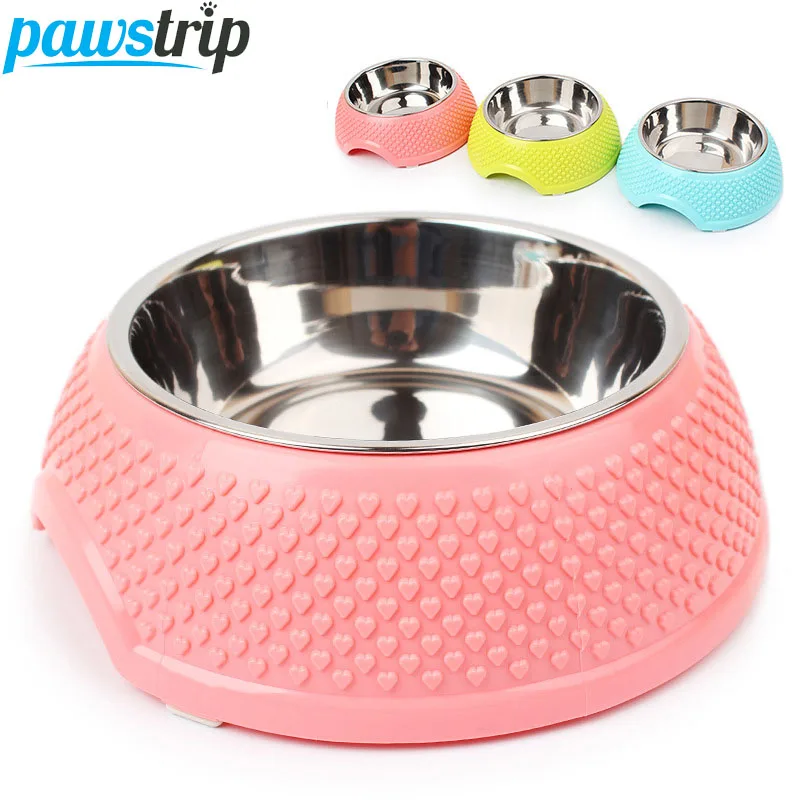

1pc Heart Print Pet Dog Feeder Plastic Stainless Steel Dog Bowl 14*18.5*6cm