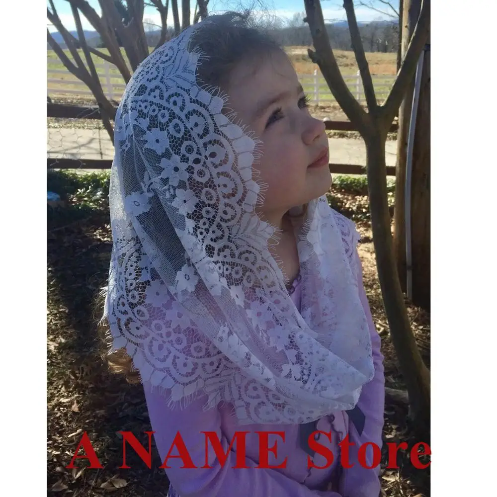 Бежевая детская кружевная вуаль для девочек в стиле католической мантилии, вуаль для церковной бесконечности, покрывающая голову, Латинская вуаль Mantille Noir enfant