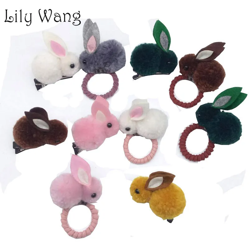 

Korean Rabbit barrette Bunny Elastic Hair Bands Felt 3D Plush Rabbit Ears Hair Clips For Girls Hair Accessories Kids Hairpins