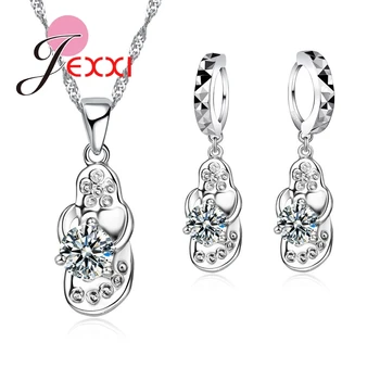 

Jewelry Set Birthday Gifts Cool Slippers Jewelry Sets 925 Sterling Silver Necklace Pendant Earrings Accessories