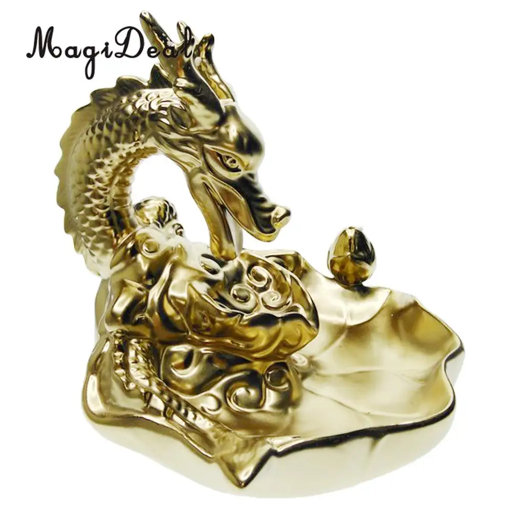 Incense Cones Ceramic Gold Dragon Incense Burner Smoke Backflow Waterfall Art Crafts Incense Cone Furnace