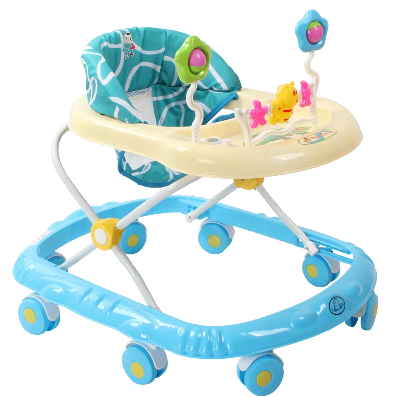 Большая колесная переносная мягкая подушка-ходунки для детей 6-18 месяцев, многофункциональный самокат с музыкальной игрушкой - Цвет: blue