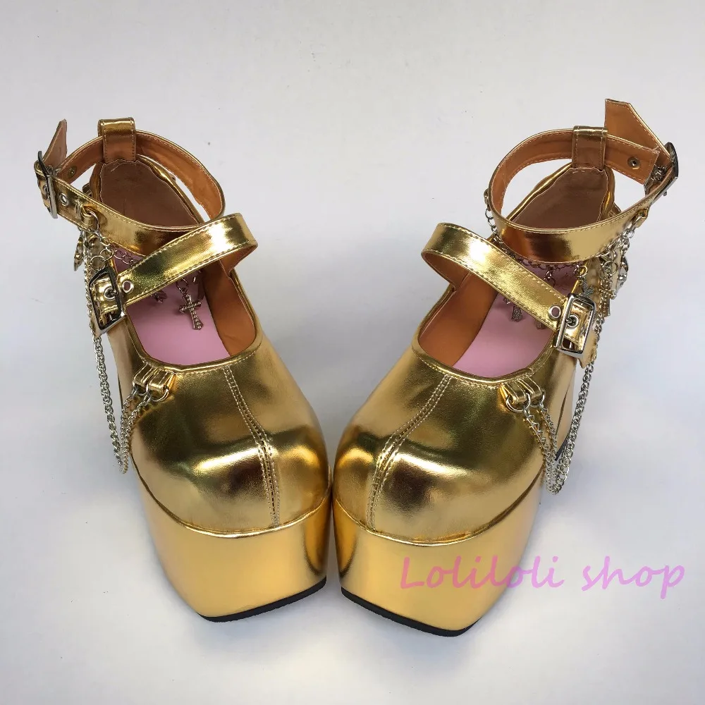 Multiple 1f73x Arco En Hebilla Japonés Punk Zapatos Forma Sandalias Personalizado Diseño De Tacón Oro Princesa Especial Lolita Alto pxaqfPfT