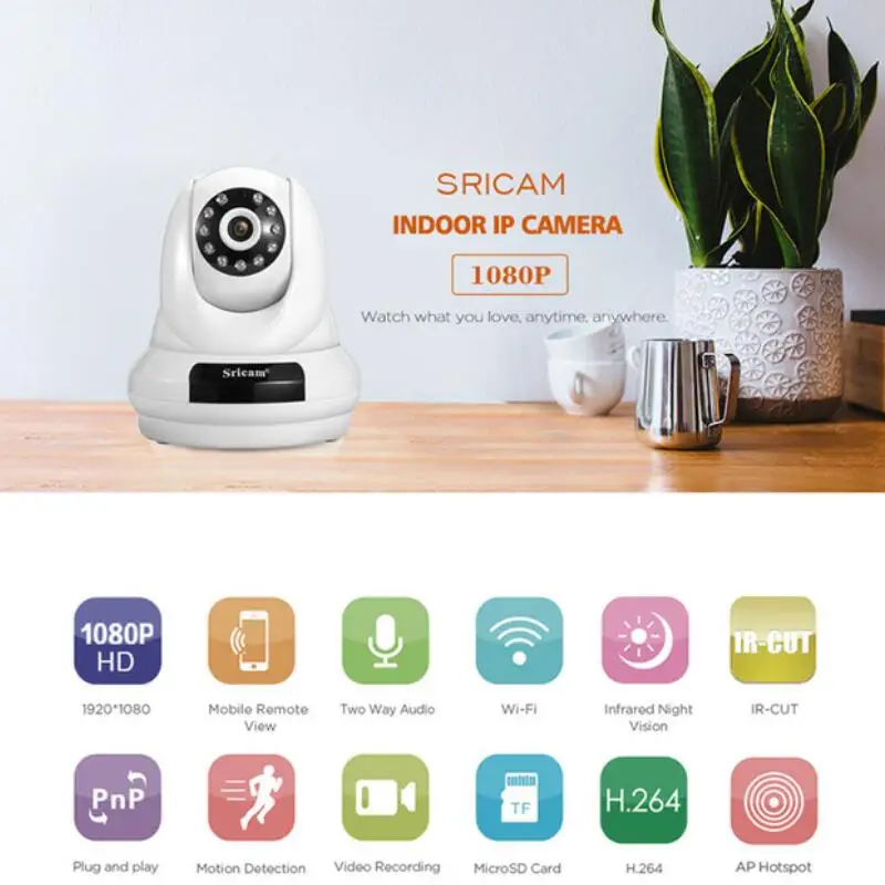 

Sricam SP018 WifI IP Camera PTZ 4x Digital Zoom Security Camera Support Micro SD Card CMOS P2P 2MP CCTV Full HD 1080P Camera
