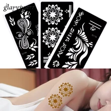 Комплект из 3 предметов с цветочным рисунком, для нанесения хны и тату трафарет аэрограф на заднюю крышку телефона с изображением мультфильмов груди Боди-арт тату Трафаретный временный 9,5*18,5 см S200#22