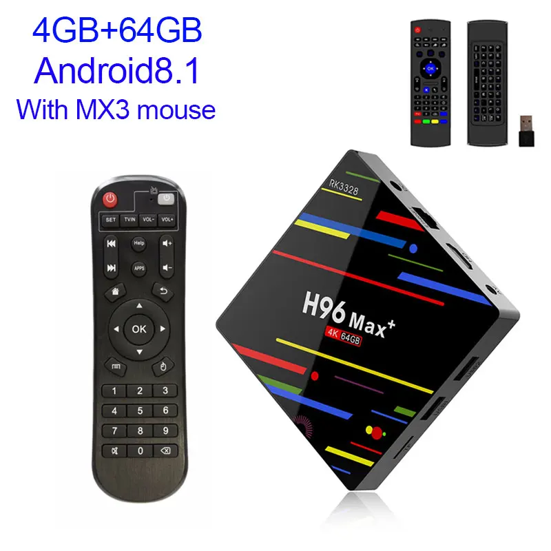 H96 MAX plus Android 8,1 ТВ-бокс на Rockchip RK3328 4 Гб ОЗУ 32 Гб 64 Гб apoyo H.265 UHD wifi BT 4 K H.265 телеприставка медиаплеер - Цвет: 64gb with mx3