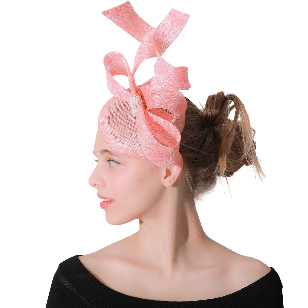 Sinamay, большой бант, millinery, вуалетки для женщин, вечерние, для чая, шляпа для невесты, Для замужней, элегантная, модная, розовая, аксессуары головные повязки