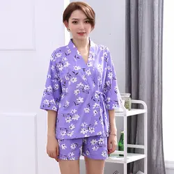 Новые летние 100% хлопок Для женщин с короткими рукавами пижамный комплект Цветочный v-образным вырезом кардиган свободно плюс Размеры M-4XL