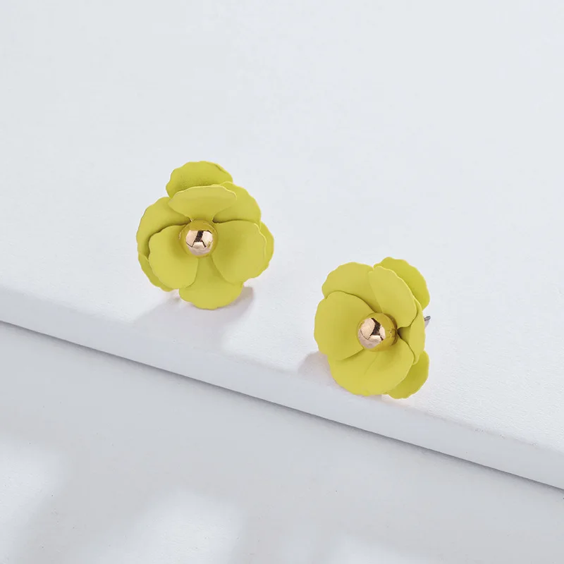 

HUIDANG 2019 Spring Summer New Arrival Matte Coating Double Layered Petals Flower Mini Stud Earrings