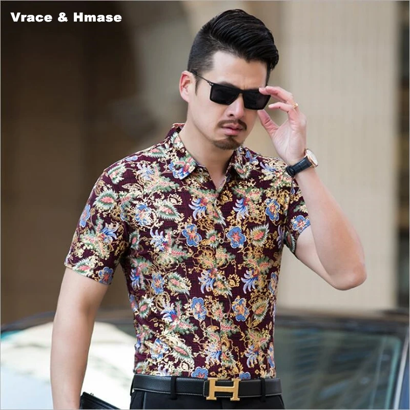 

NO.8861 Summer 2018 cool breathable silk cotton quality boutique shirt 3D floral pattern printing fashion short sleeve shirt men