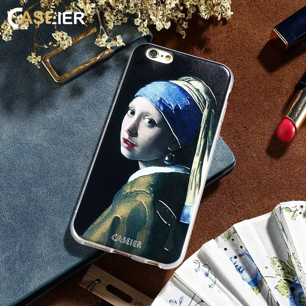 

CASEIER Pearl Earring Girl Patterned Case For iPhone 5 5s SE Ultra Thin Cover For iPhone 6 6s 7 8 Plus 5 5s Luxury Phone Fundas