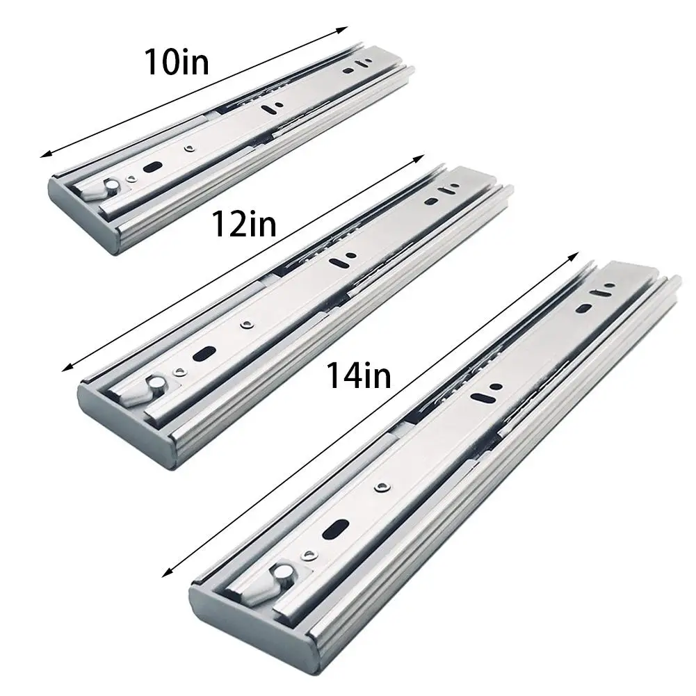 2pcs Steel Ball Bearing Push To Open Drawer Slides 3 Folds Side