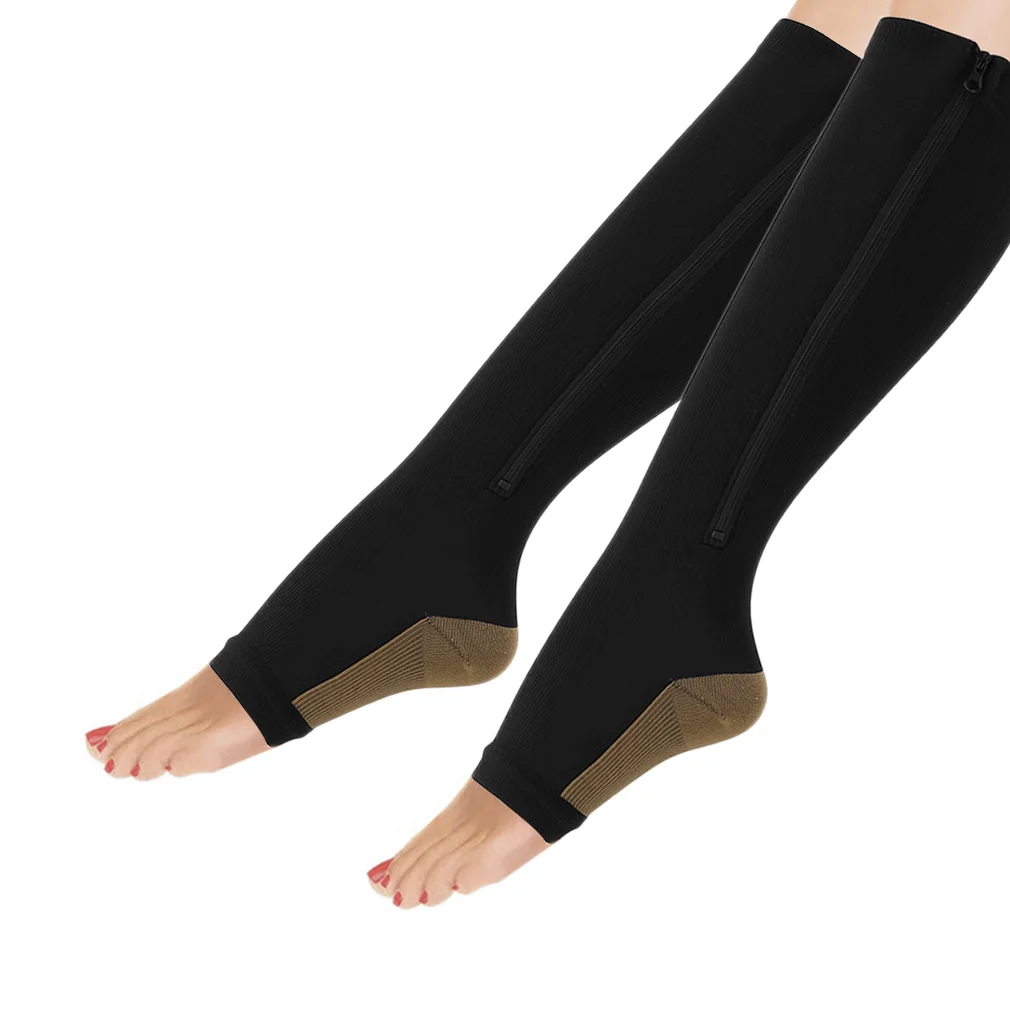 

1 Pair Women Slimming Zippered Compression Socks Pantyhose Supports Knee Open Toe Thigh Leg Stocking Nylon & spandex