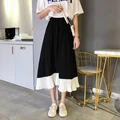 Black REALEFT осень Новое поступление женские шифоновые длинные юбки черные зеленые эластичные с высокой талией, из лоскутов до середины икры повседневные юбки для женщин s - Цвет: Black